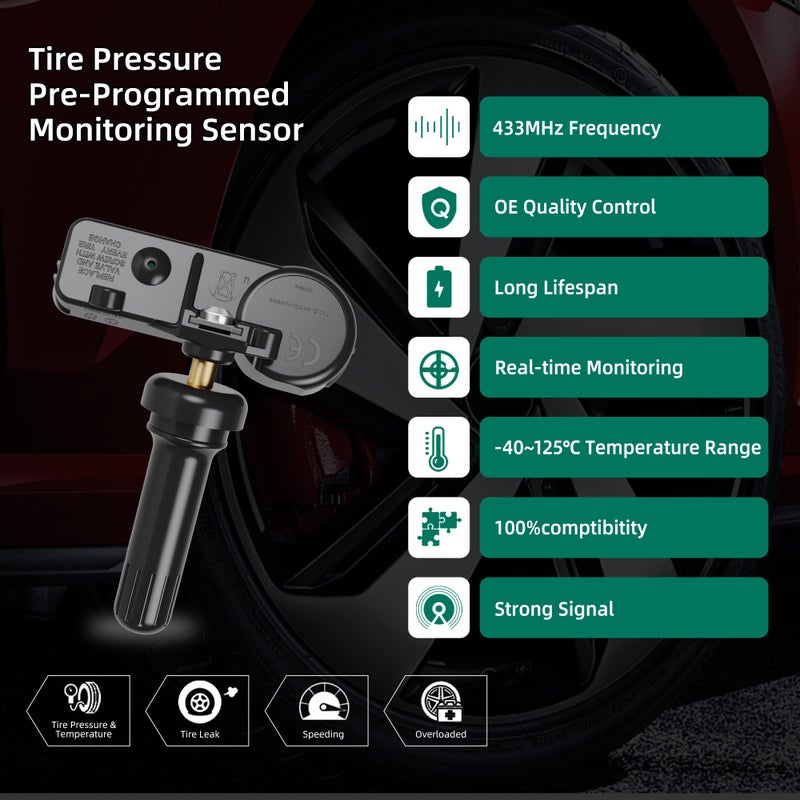 CDWTPS TPMS Sensor, 433Mhz Tire Pressure Monitor System Compatible with Chrysler Dodge Jeep Ram Fiat Replaces#56029398AB 68241067AA - Image 3